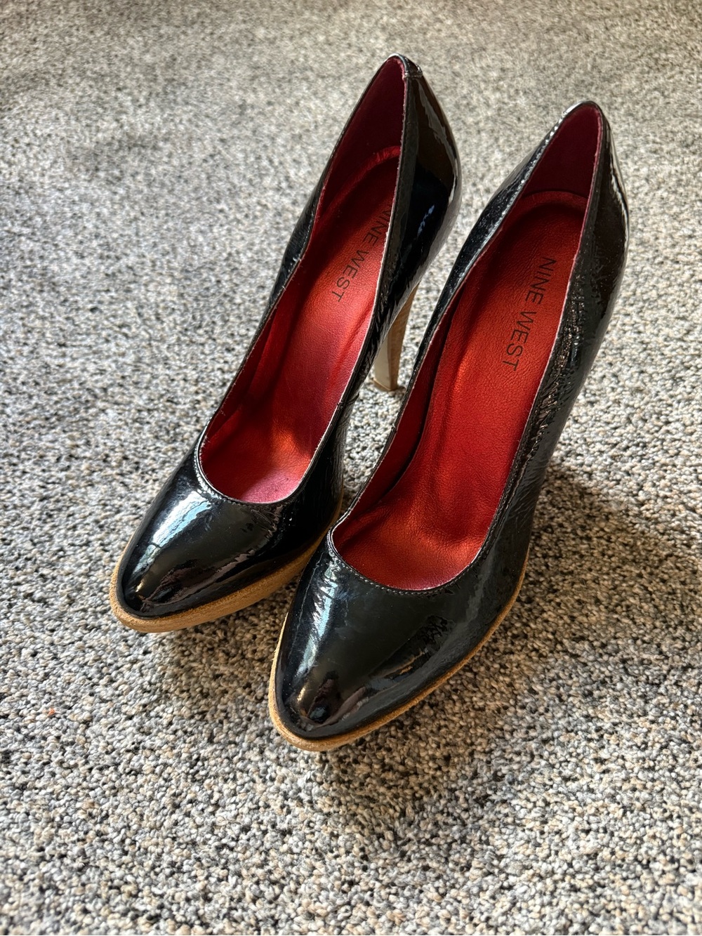 Nine West Black Patent Pointed-Toe High Heels with Red Lining